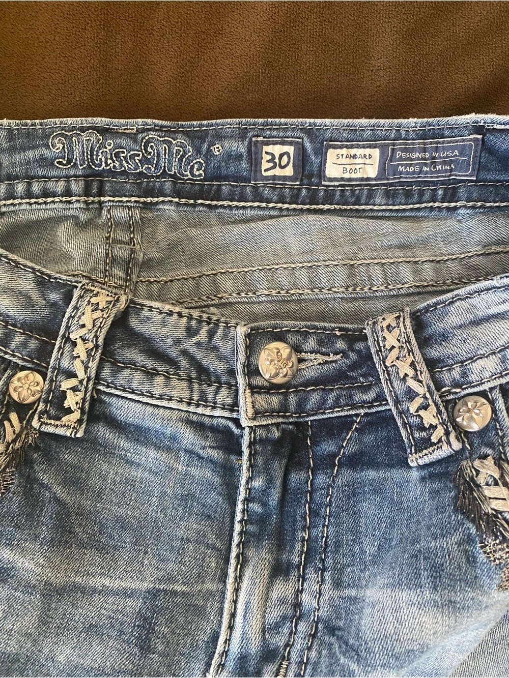 Miss Me Jeans 30 Bootcut Plaid Patchwork Embellished Western Y2K